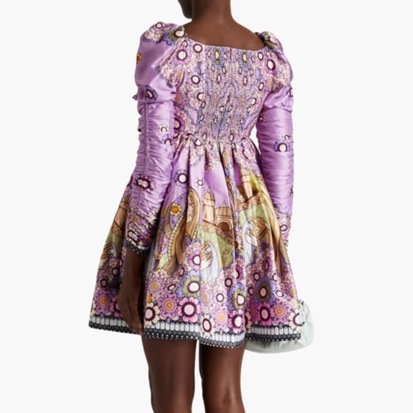 NEW Zimmerman Cosmic Twist Front purple bow ruched sleeve flare dress - Picture 6 of 16